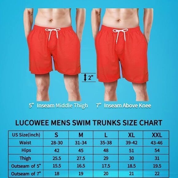 1686 NWT LUCOWEE Mens Swim Trunks with Compression Liner - Picture 2 of 6